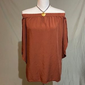 Blue Blush Rust Colored Off the Shoulder Blouse -L